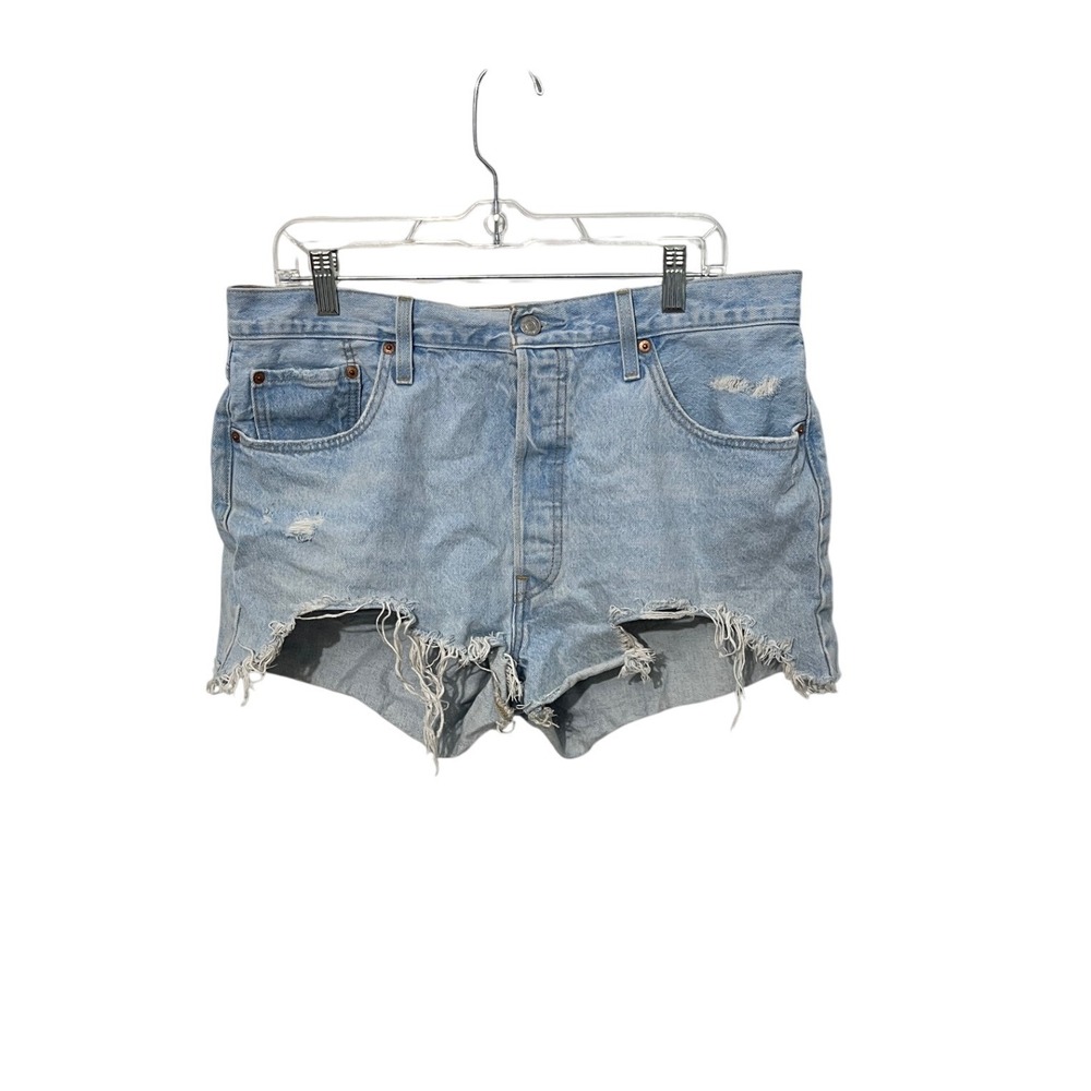 Levi's 501 Cut Off Denim Shorts Women's 16 Light Blue Distressed Frayed Hem
